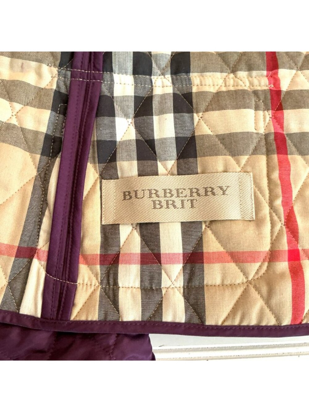 Burberry Womens Quilted Purple Jacket XLButton Closure Plaid-Lined Collar/Cuffs - Picture 13 of 16